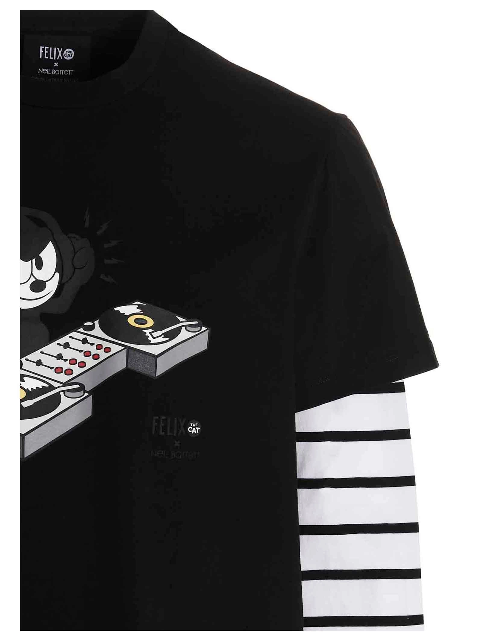 Neil Barrett x Felix The Cat Graphic Print Layered Long Sleeved T-Shirt