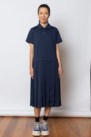 Polo Neck Drop Waist Dress - Navy