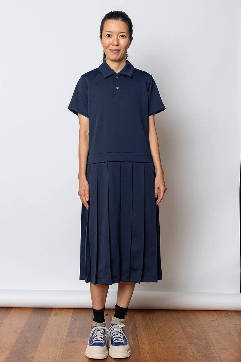 Polo Neck Drop Waist Dress - Navy