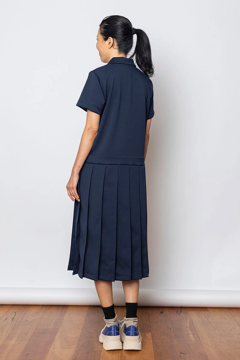 Polo Neck Drop Waist Dress - Navy