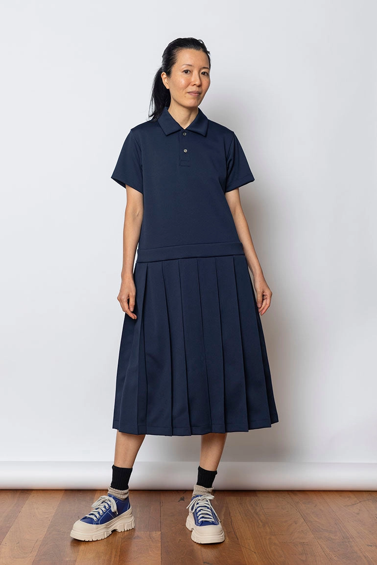 Polo Neck Drop Waist Dress - Navy