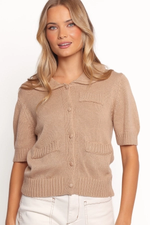 Roman Button Front Cardigan - Beige