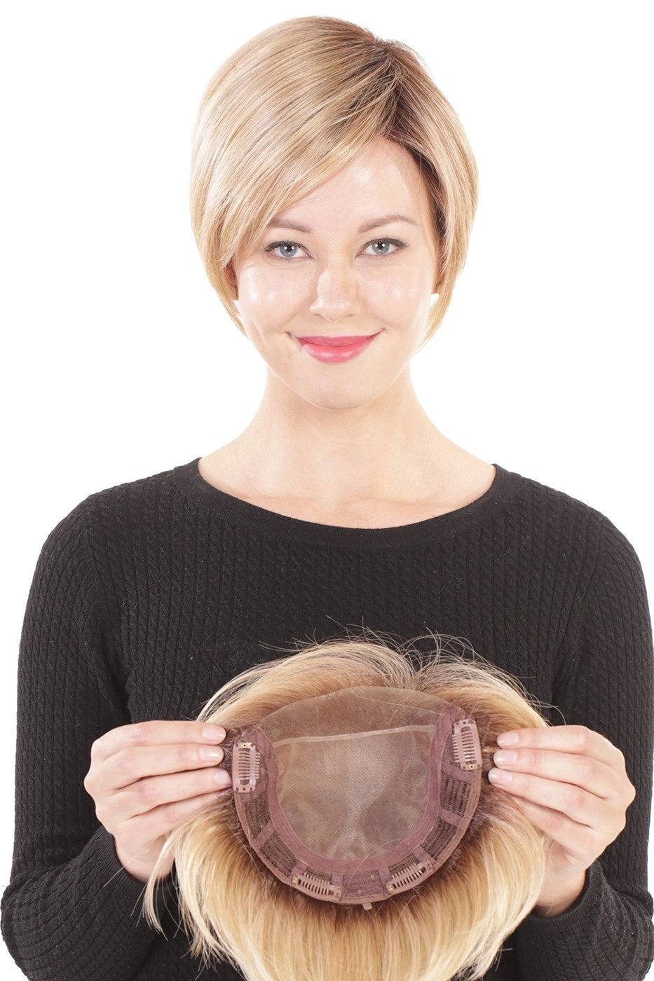 Sale - Belle Tress Toppers - Lace Front Mono Topper 6" (#7009) - Color: Champagne with Apple Pie