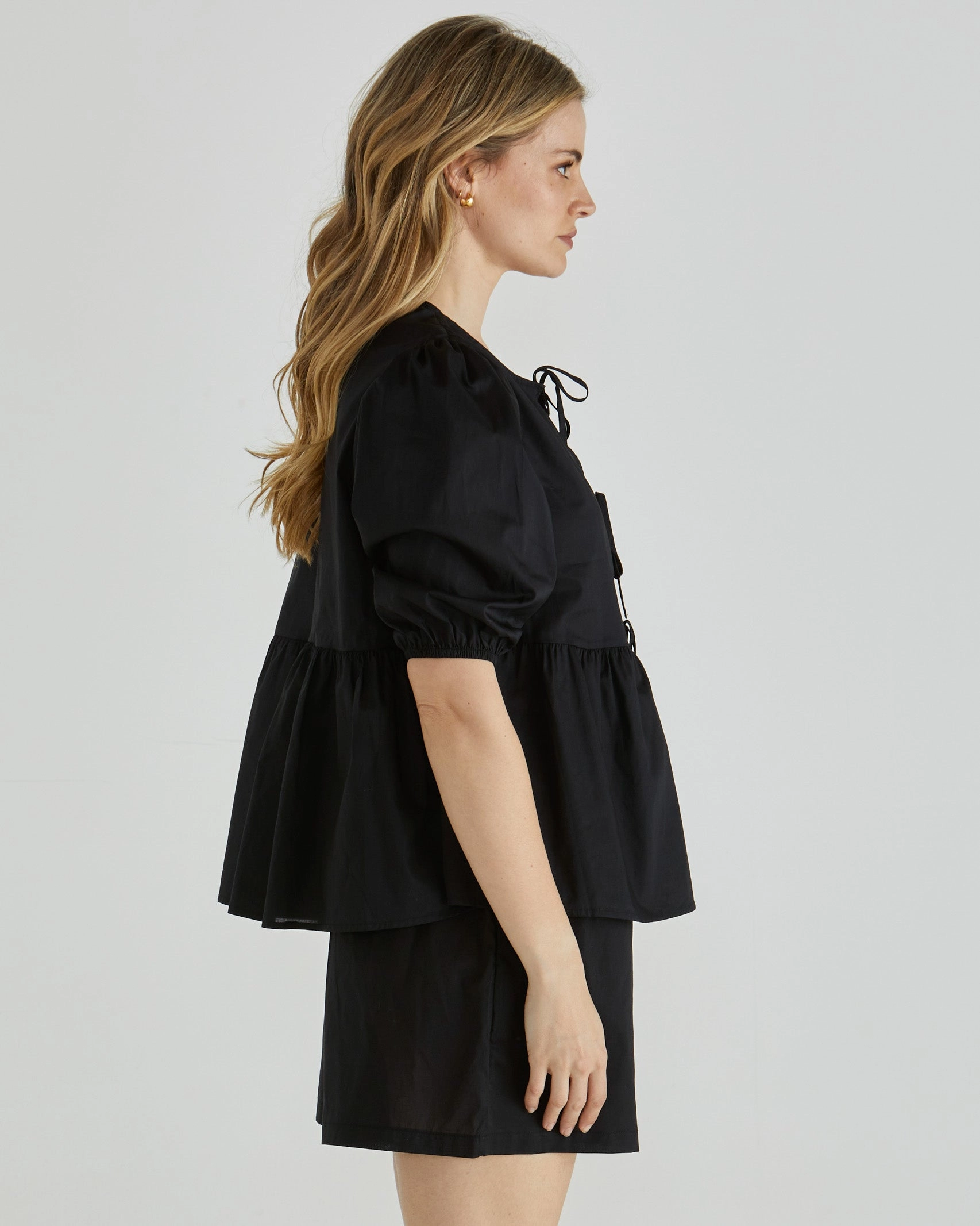 Sass Sylvie Peplum Tie Top Black