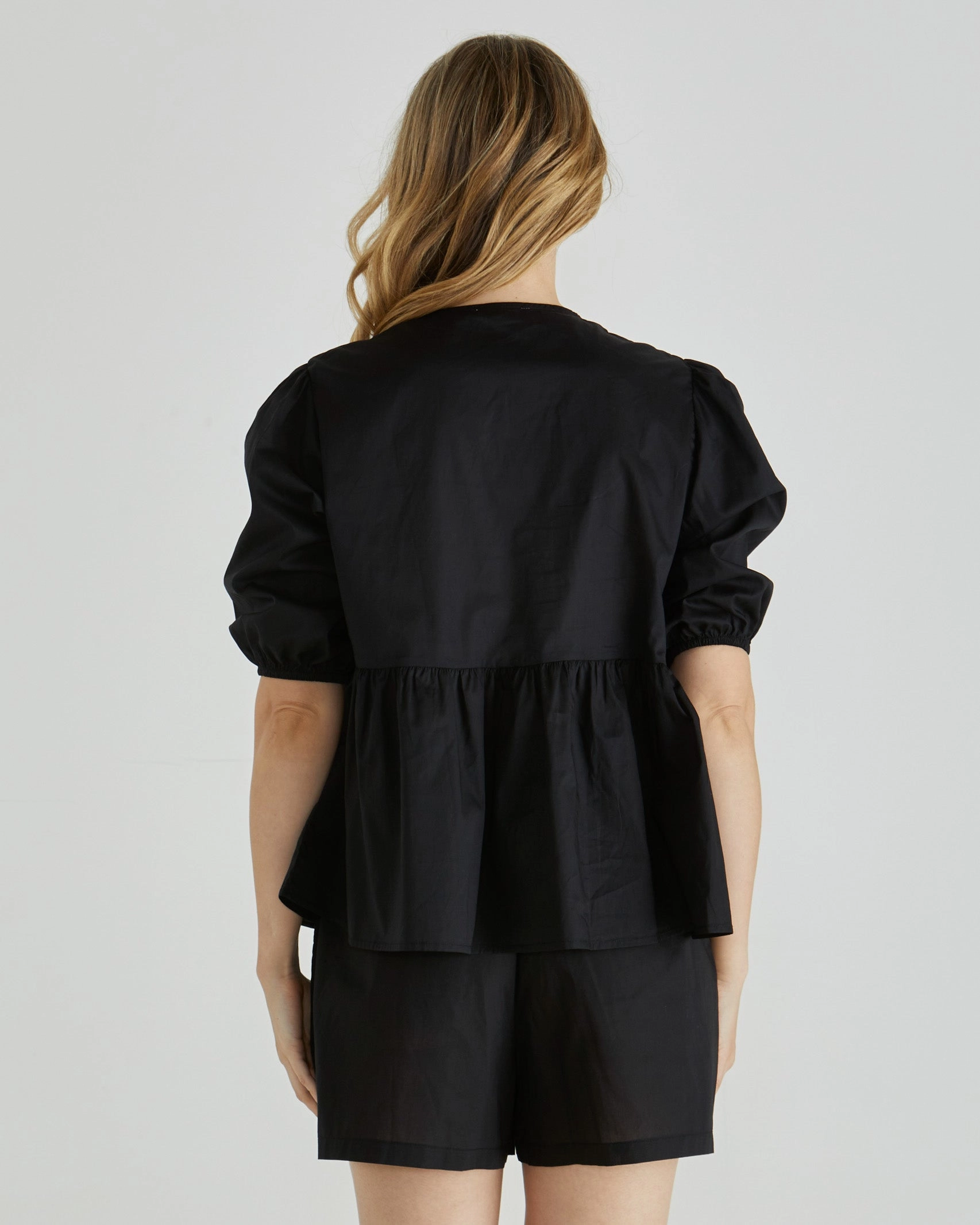 Sass Sylvie Peplum Tie Top Black