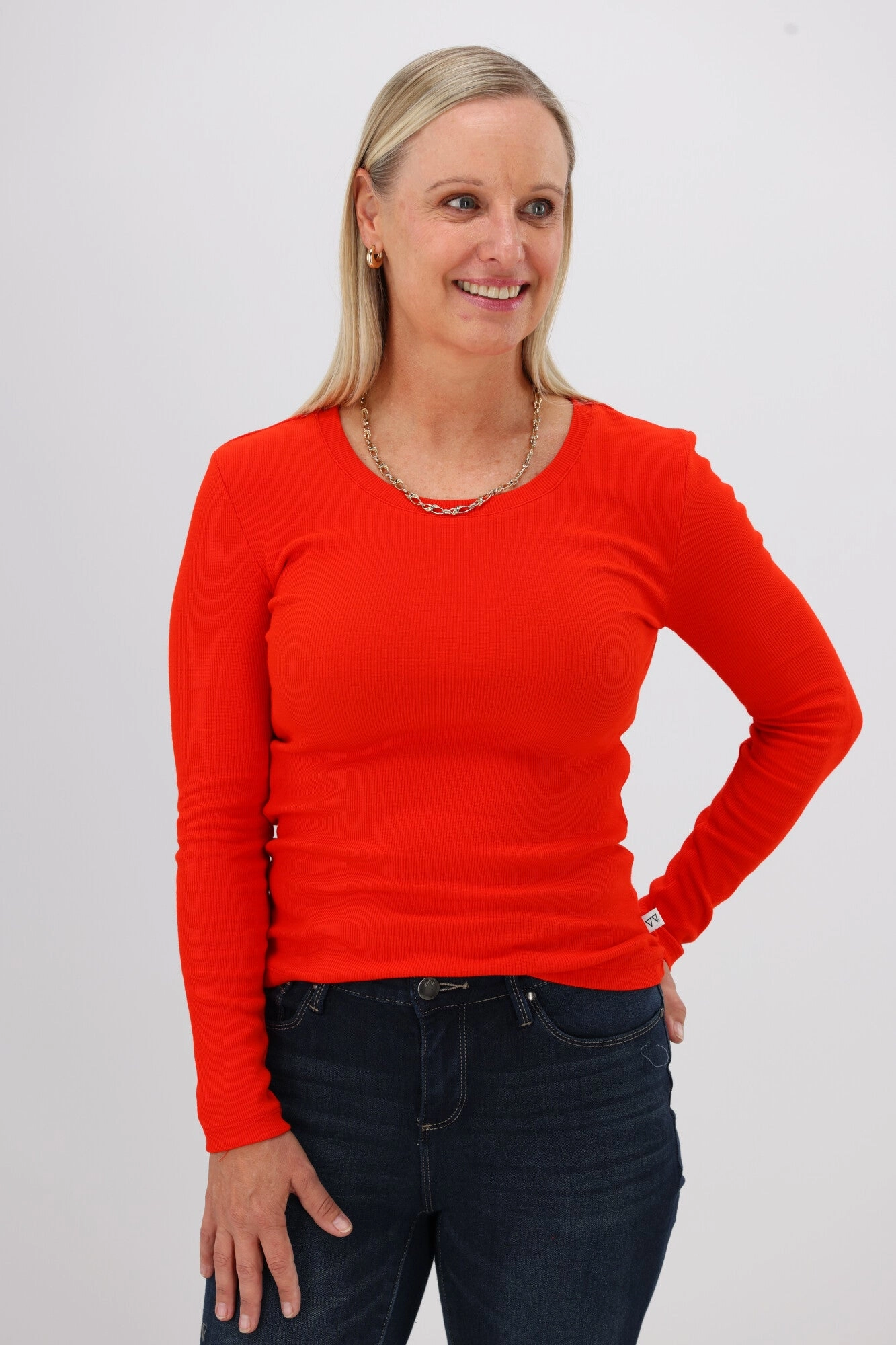 Shine On Essentials Rib Long Sleeve Bright Red