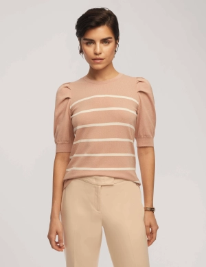 Short Puff Sleeve Crew Neck With Stripes  - Sale