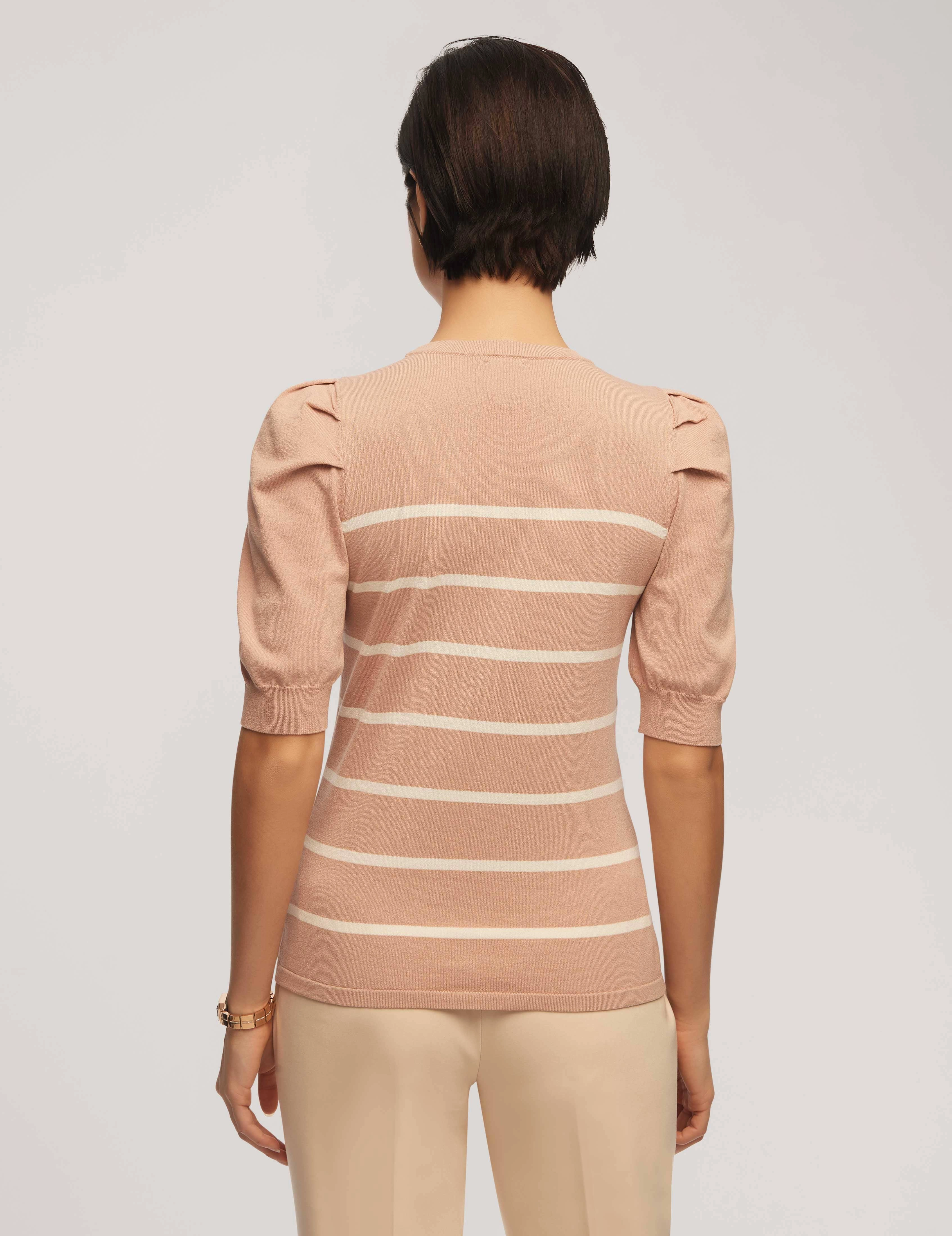 Short Puff Sleeve Crew Neck With Stripes  - Sale