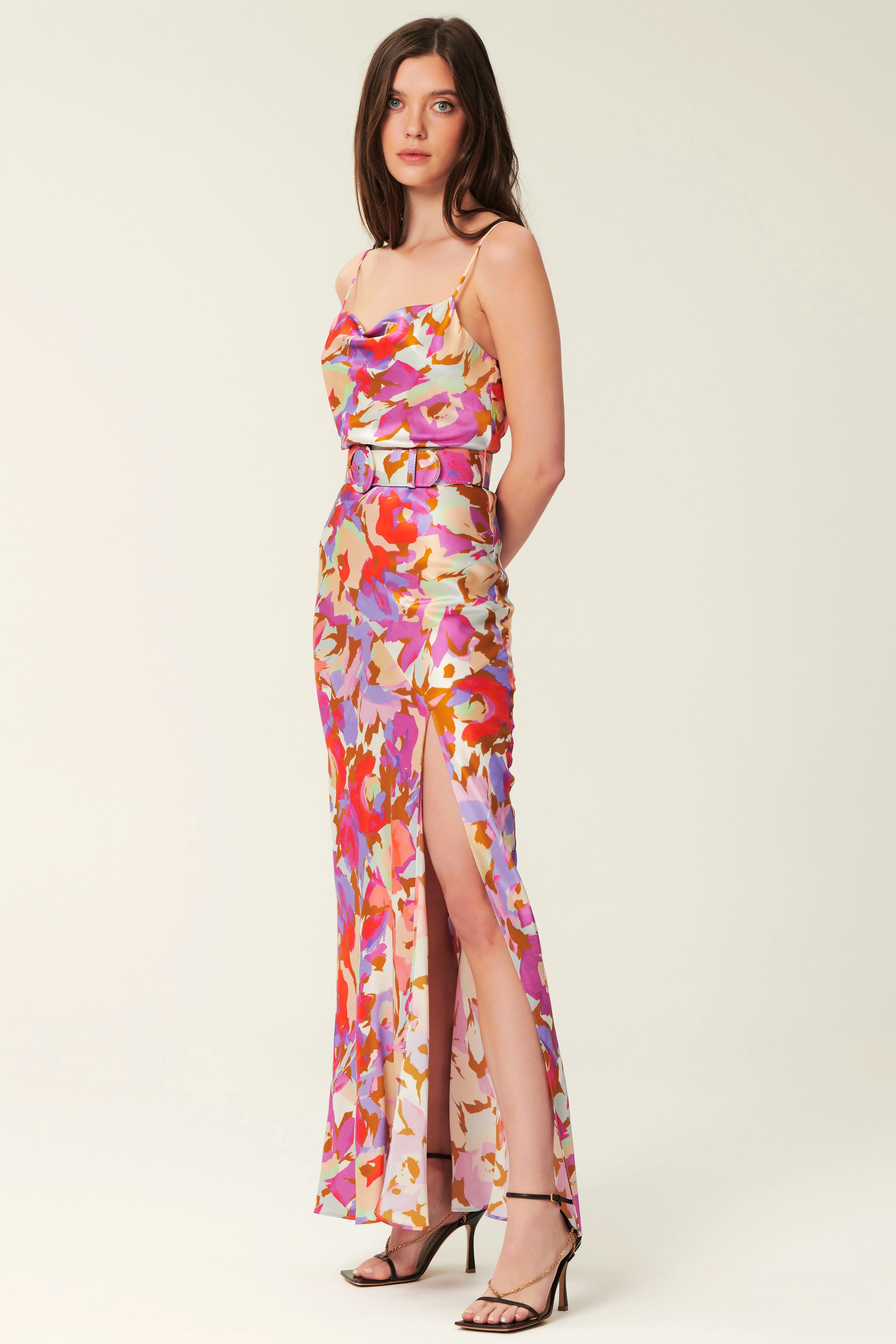 Simone Cowl Neck Dress - Abstract Floral