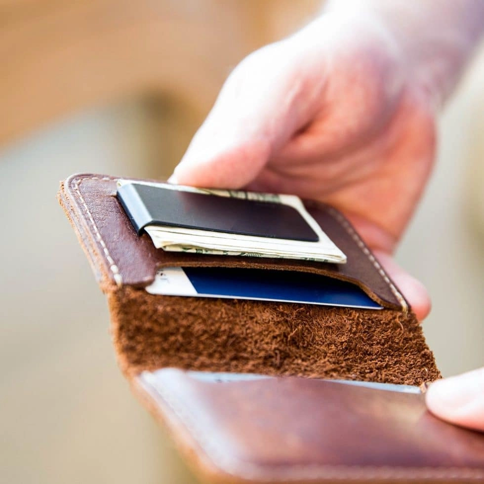 The Gates Personalized Leather Bifold Money Clip Front Pocket Wallet