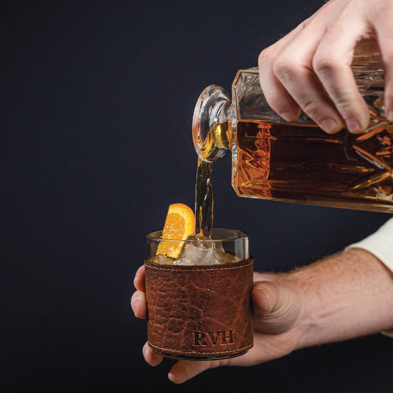 The Gentleman Rocks Glass & Sleeves ~ Shrunken Bison Leather - Set of Two Wraps & Glasses