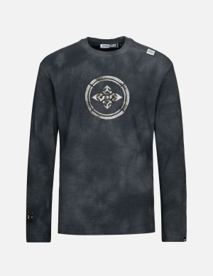 Tie-Dyed with Kamon Embroidery Relax Fit Long-Sleeve T-shirt