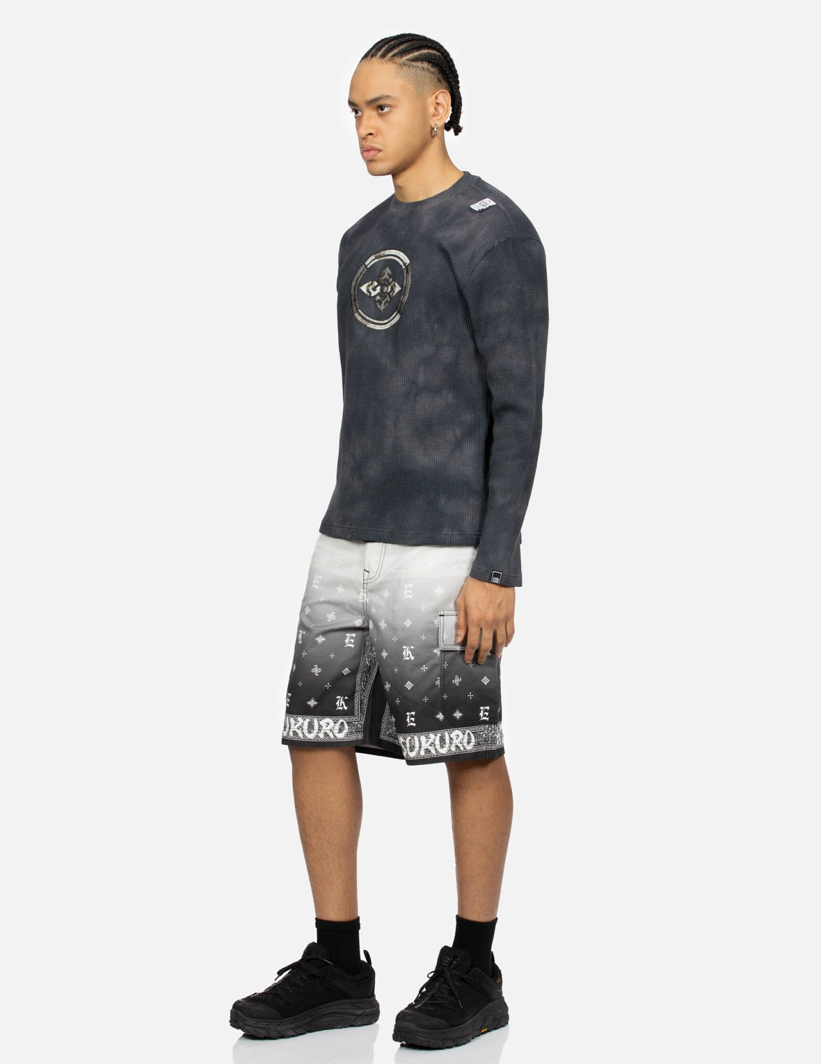 Tie-Dyed with Kamon Embroidery Relax Fit Long-Sleeve T-shirt