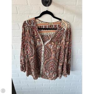 Top Long Sleeve By Democracy In Brown & Red, Size: 1x