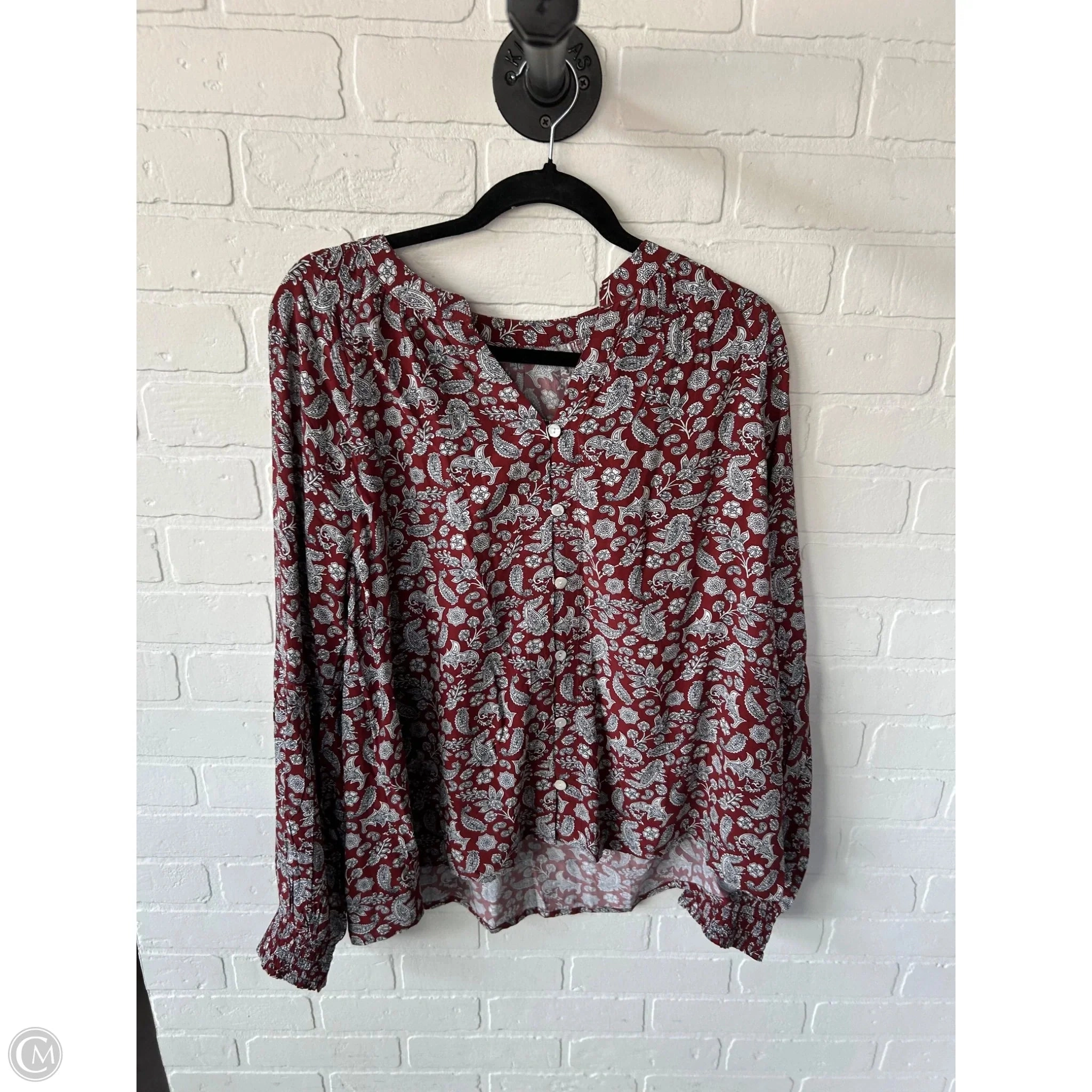 Top Long Sleeve By Downeast In Red & White, Size: L