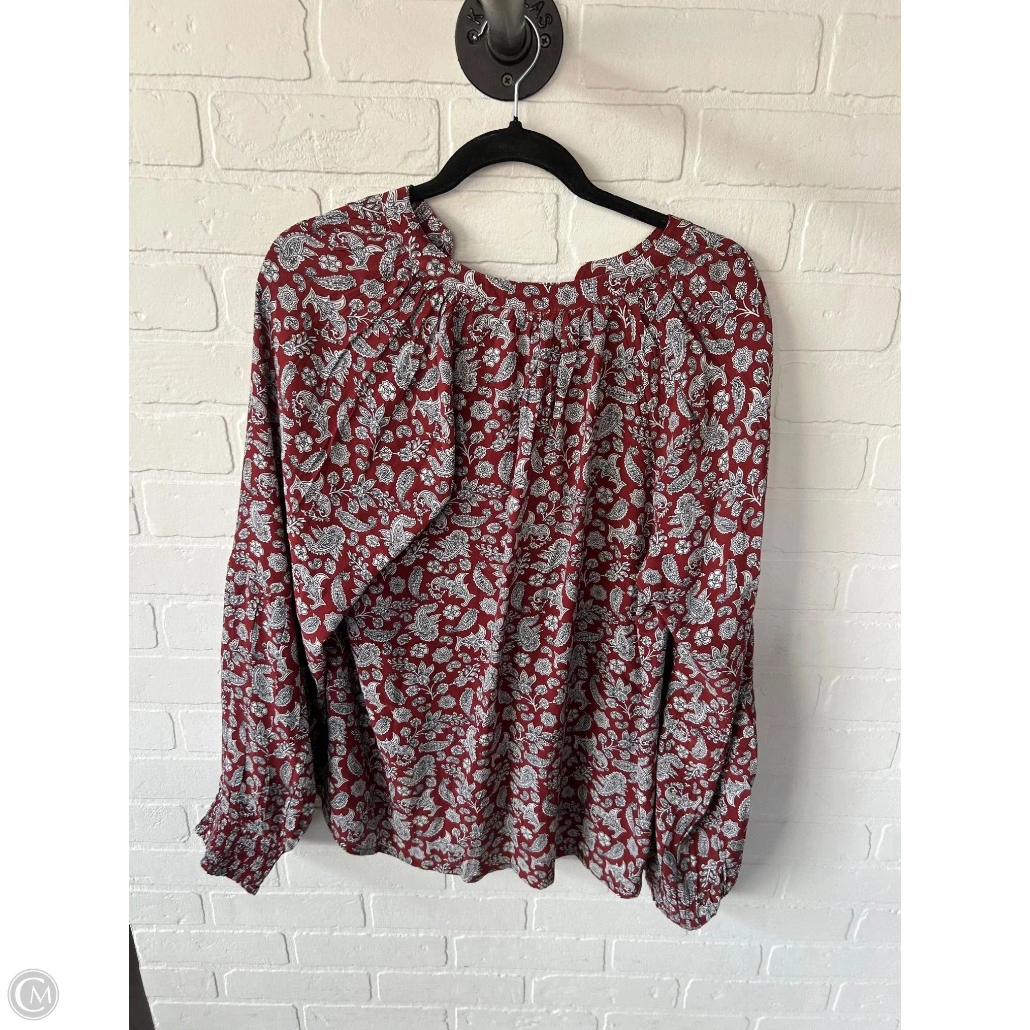 Top Long Sleeve By Downeast In Red & White, Size: L