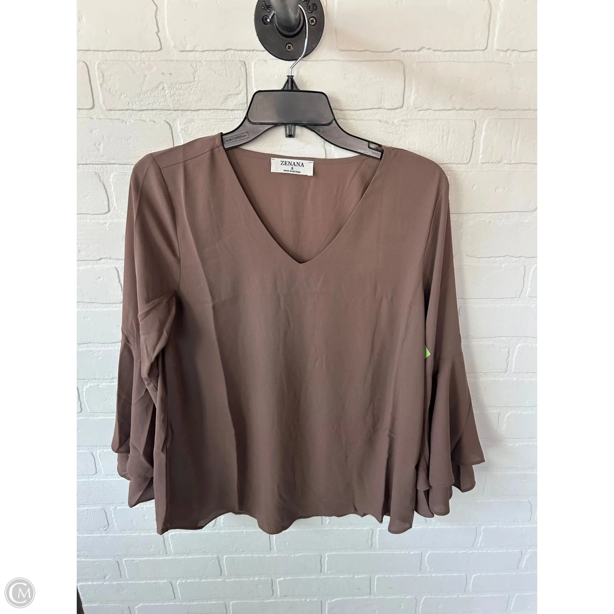 Top Long Sleeve By Zenana Outfitters In Brown, Size: S