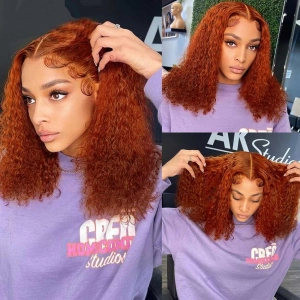 Tuneful Glueless Orange Colored Jerry Curly Bob Wigs Human Hair