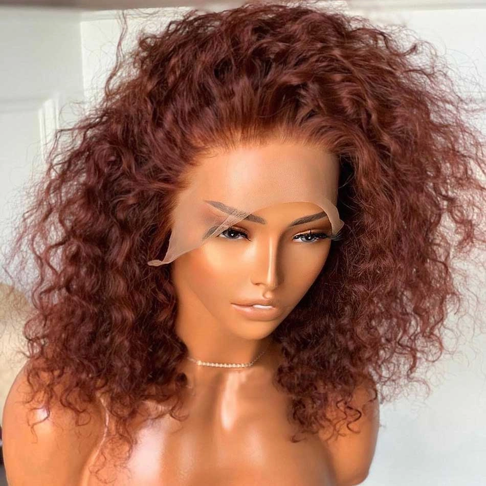 Tuneful Glueless Short Curly Auburn Honey Brown Colored Human Hair Bob Wigs
