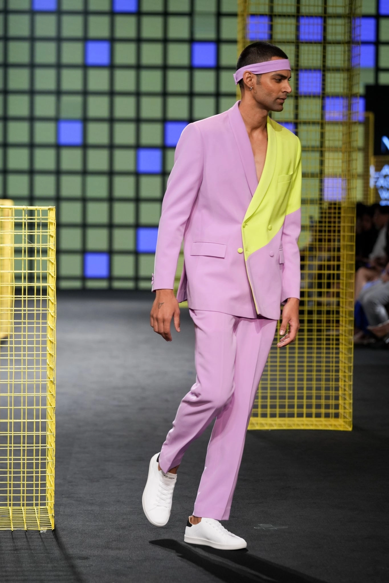 Vicky Kaushal in our Lilac and Lime Green Colour Block Blazer and Lilac Straight Fit Pants from Magical Wilderness Collection