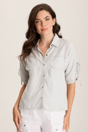 Vinton Twill Jersey Button-Up Collared Top