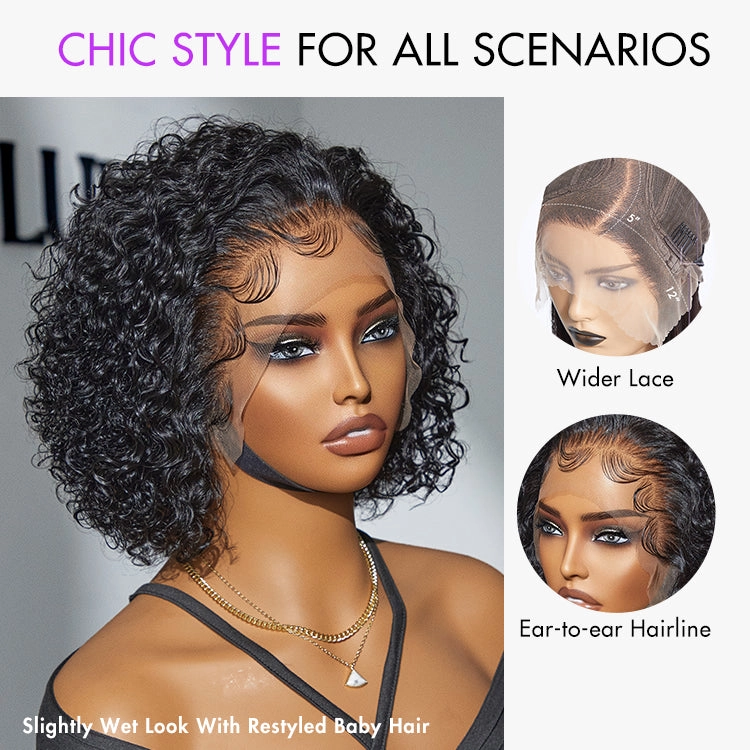 Weekly Special | Ultra Natural Slicked Back Short Curly Wig Glueless Ear-to-ear Wide T Lace Front Wig